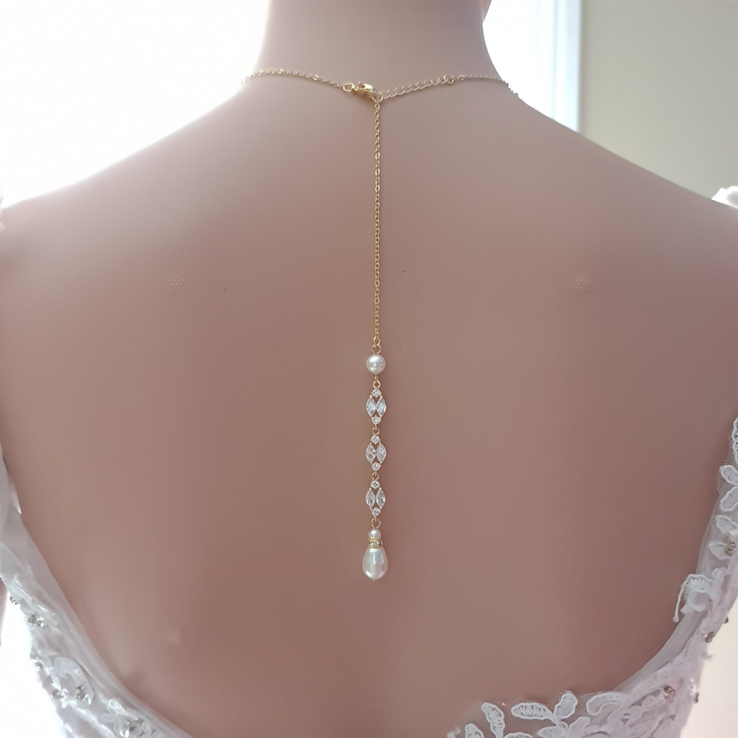 Apricot Pearl Brida Dress Crystal Backdrop Necklace | Arianna Collection |  Bespoke Backdrop | Lily Luna
