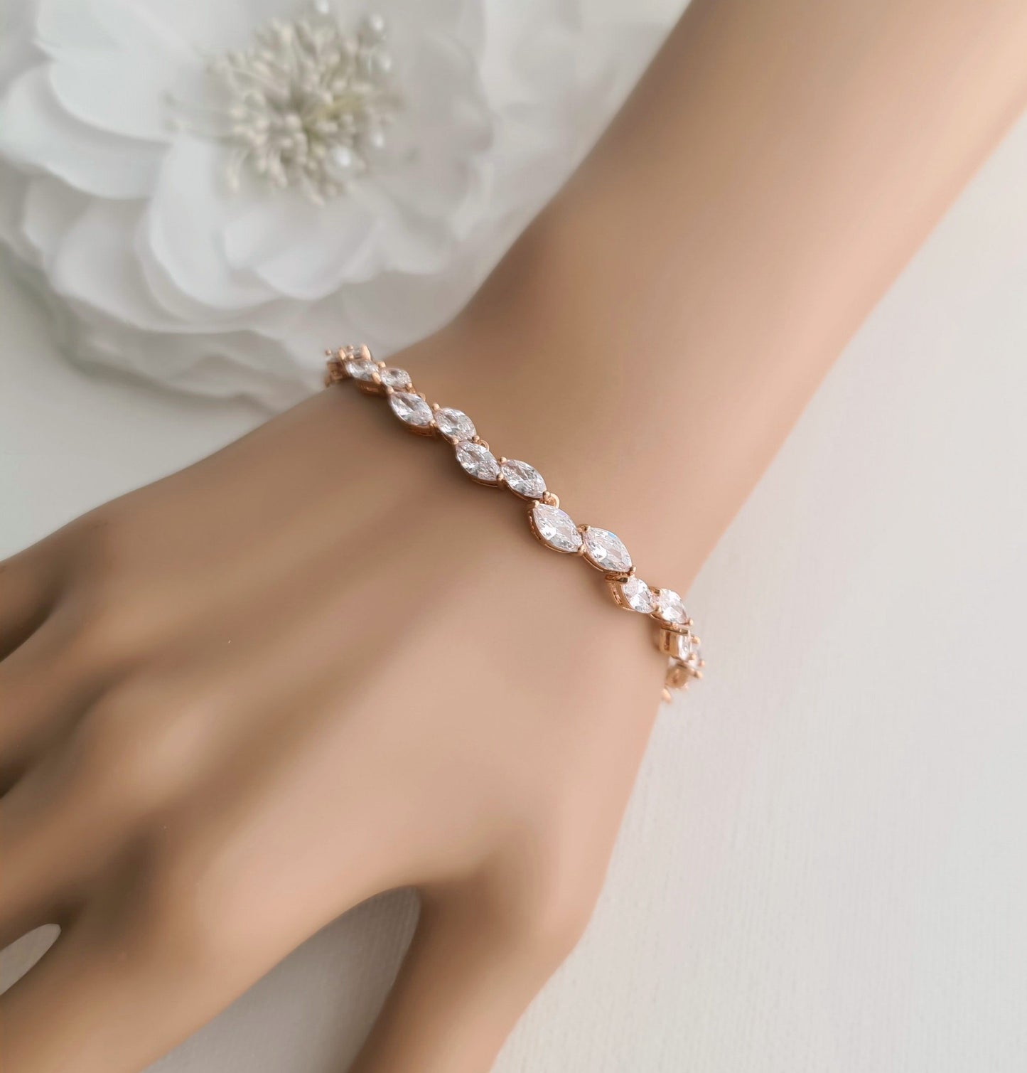 Silver Leaf Bracelet for Brides & Weddings in CZ- Belle - PoetryDesigns