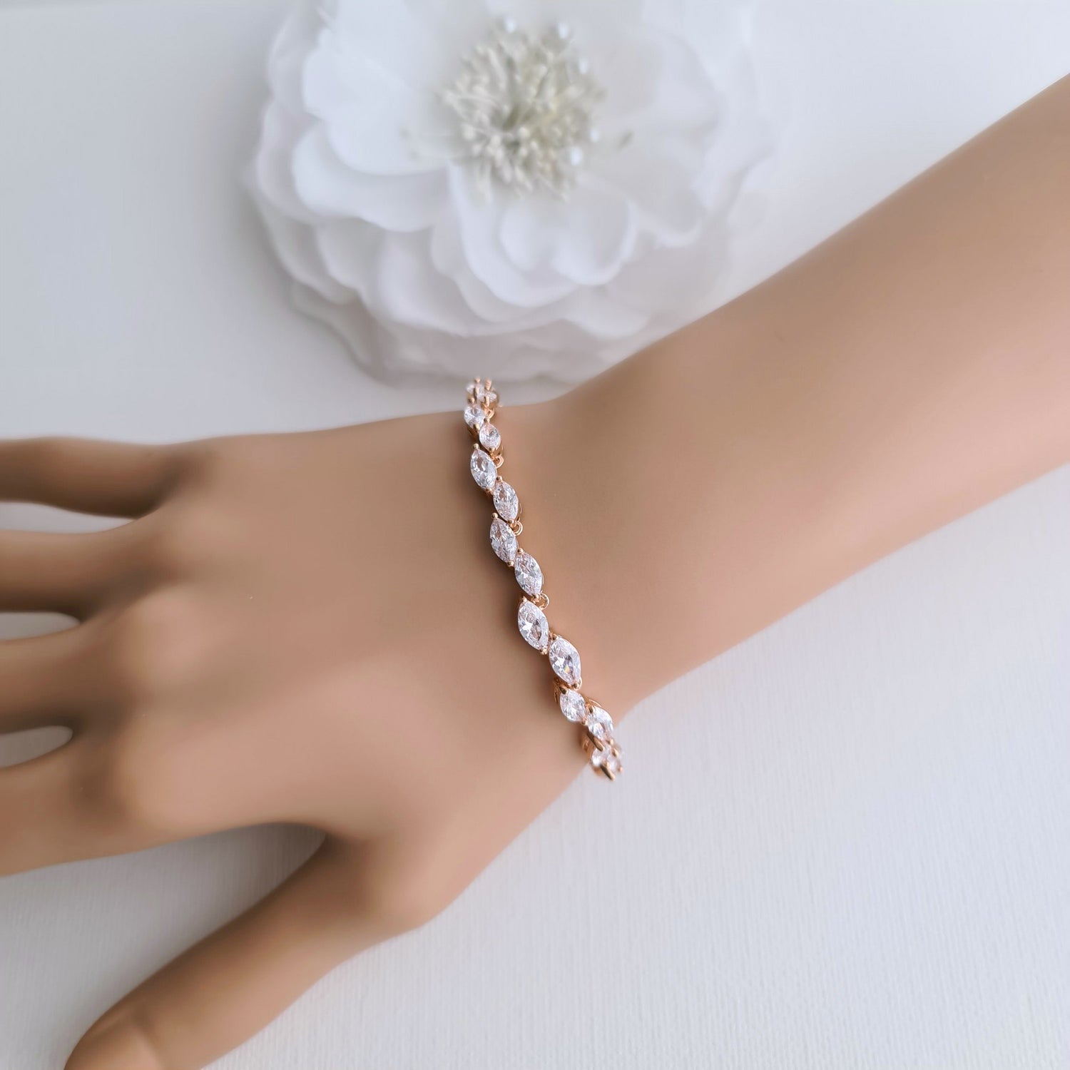 Silver Leaf Bracelet for Brides & Weddings in CZ- Belle - PoetryDesigns