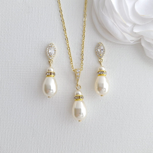 Affordable Pearl Bridesmaid Jewelry Set in Silver Gold Rose Gold Tones- Ella - PoetryDesigns