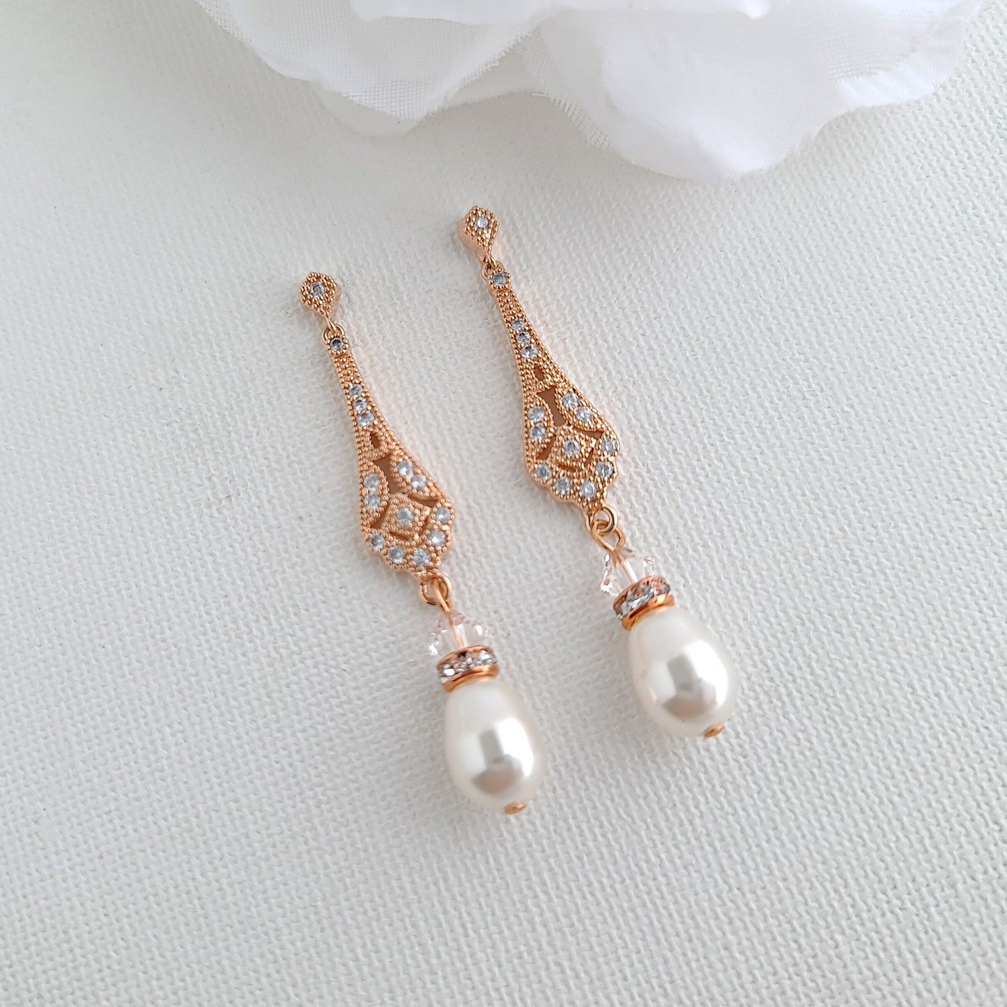 Rose Gold and Pearl Wedding Jewelry Set-Lisa