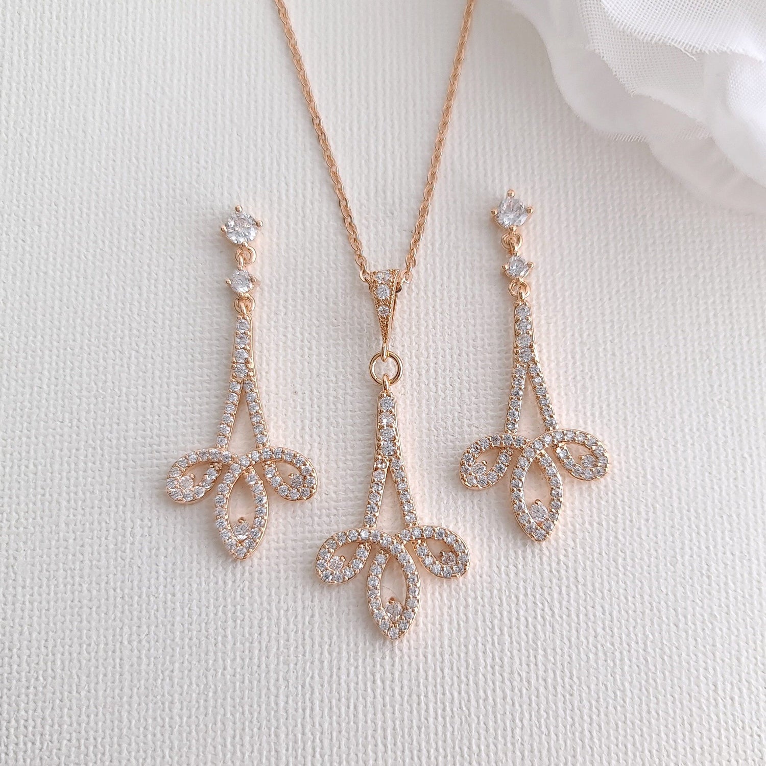Modern Bridal Jewelry Set Earrings & Necklace-Allison - PoetryDesigns
