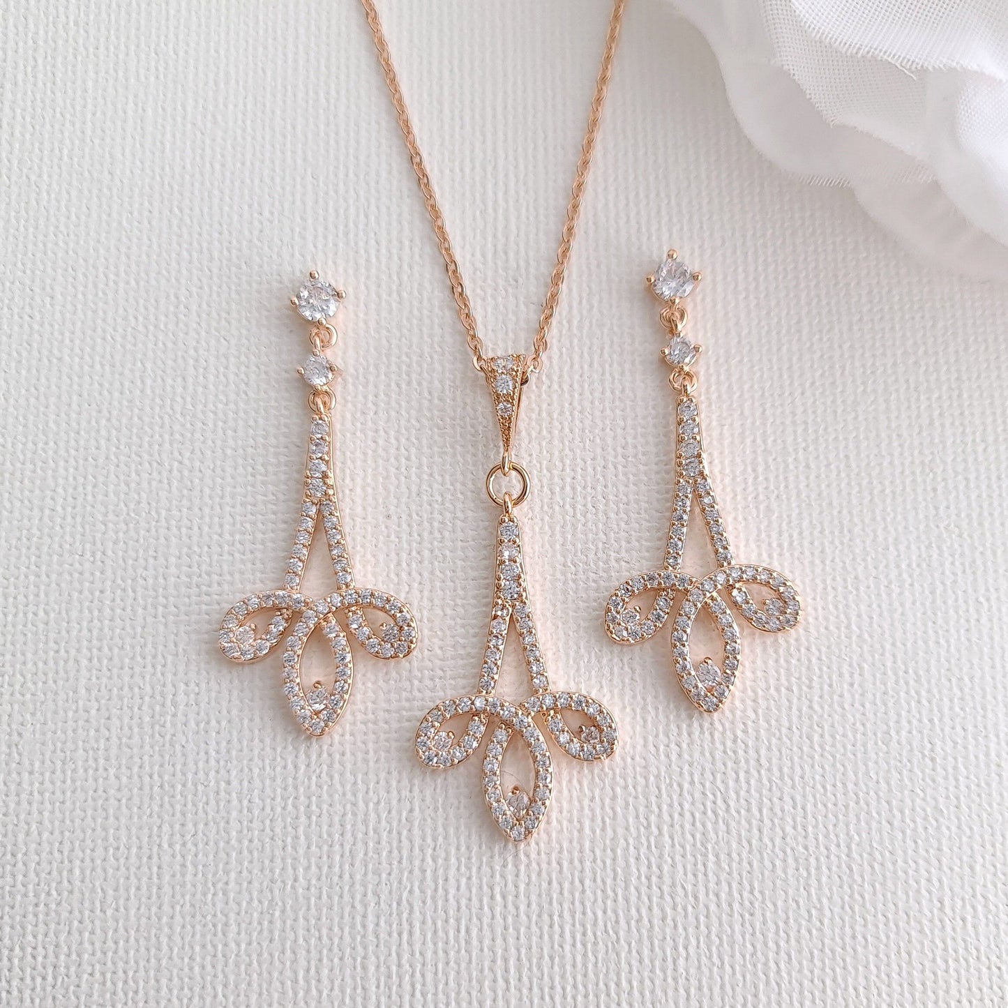 Modern Rose Gold Wedding Jewelry Set for Brides-Allison - PoetryDesigns