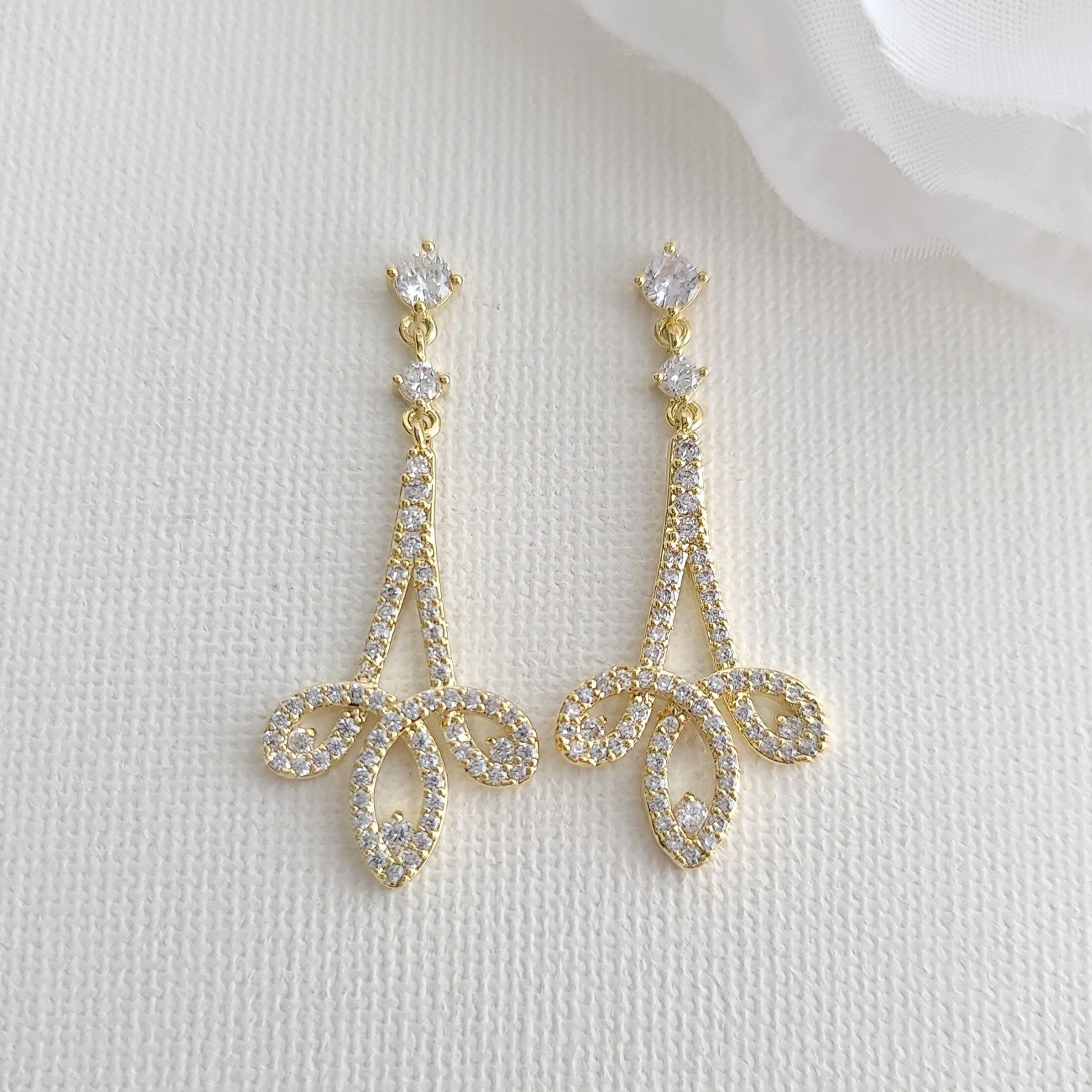 Modern Bridal Earrings in Gold- Allison - PoetryDesigns