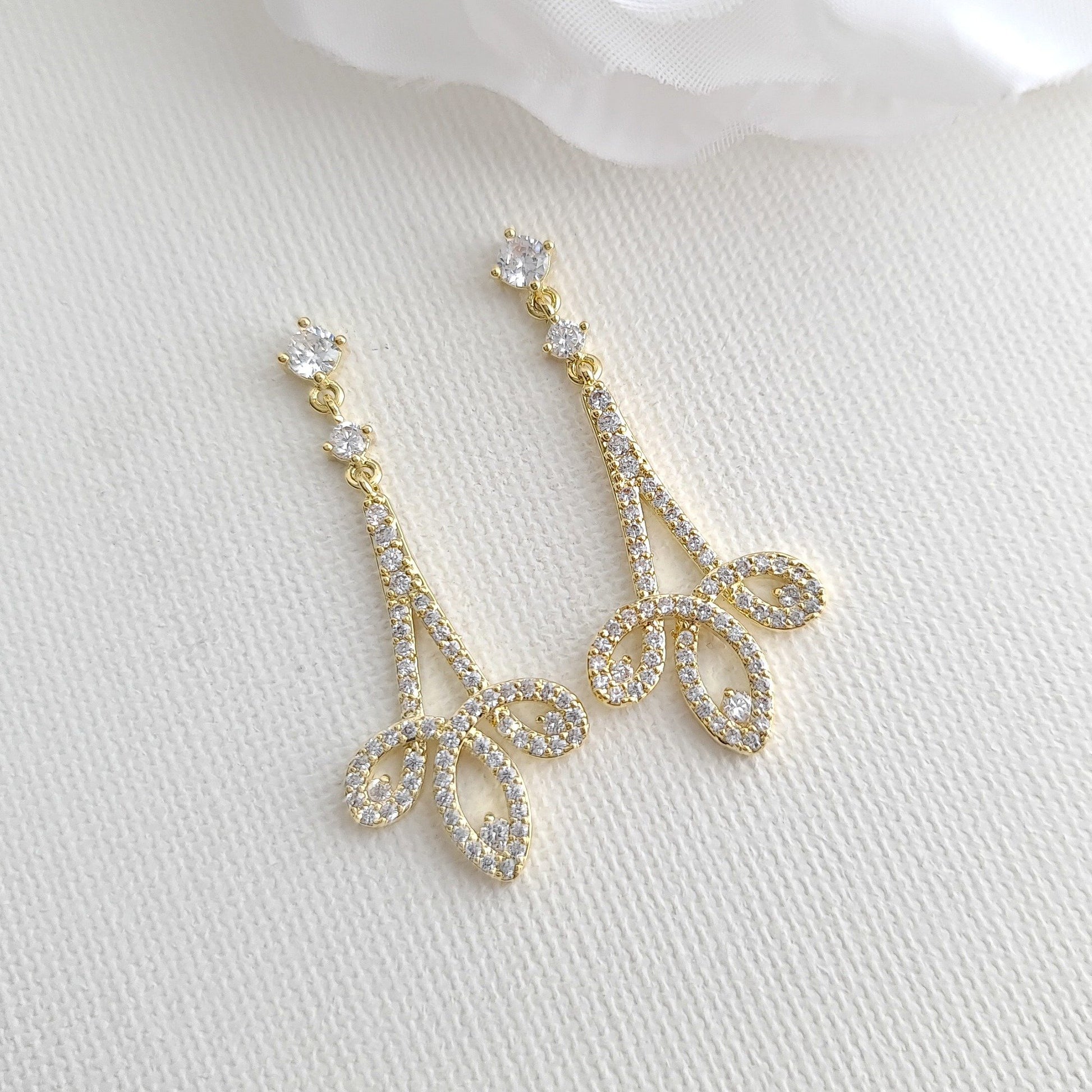 Modern Bridal Earrings in Gold- Allison - PoetryDesigns