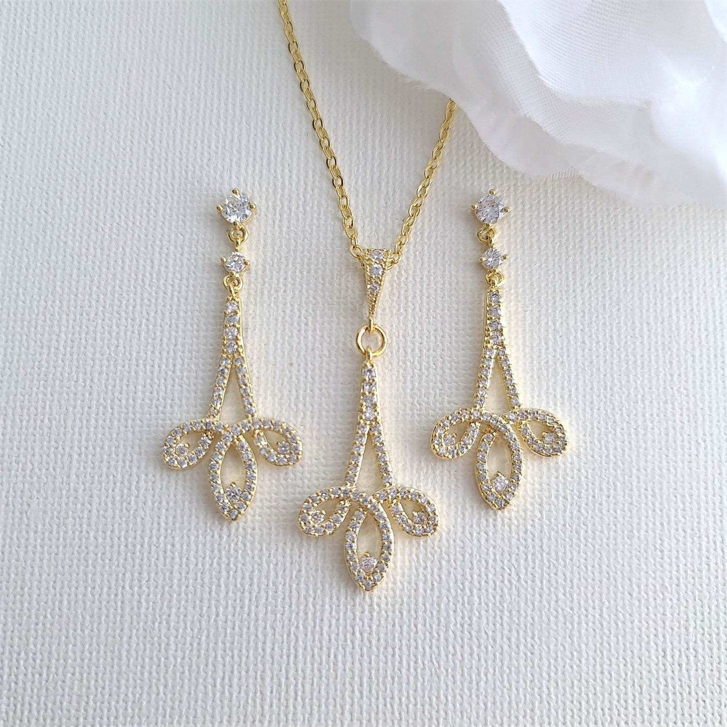 Modern Bridal Jewelry Set Earrings & Necklace-Allison - PoetryDesigns