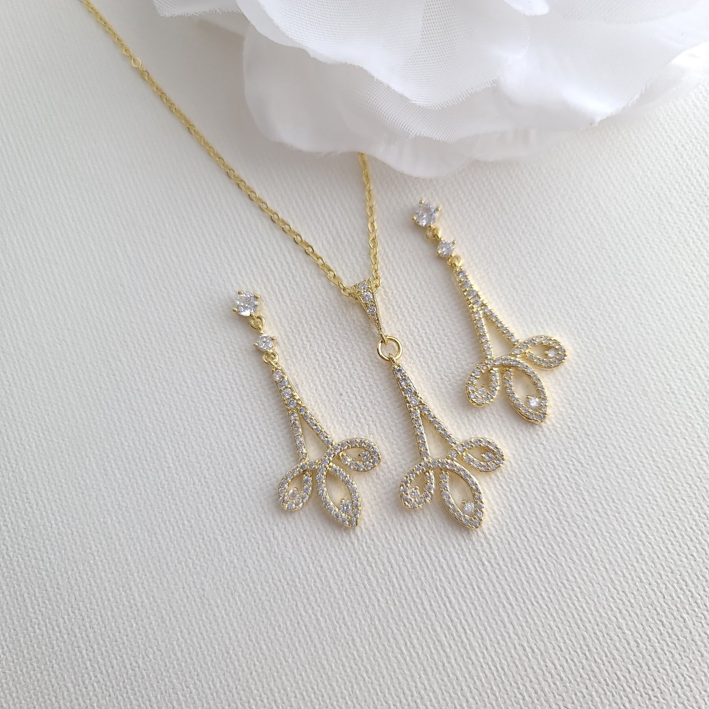 Gold Necklace Set for Wedding with Earrings-Allison - PoetryDesigns