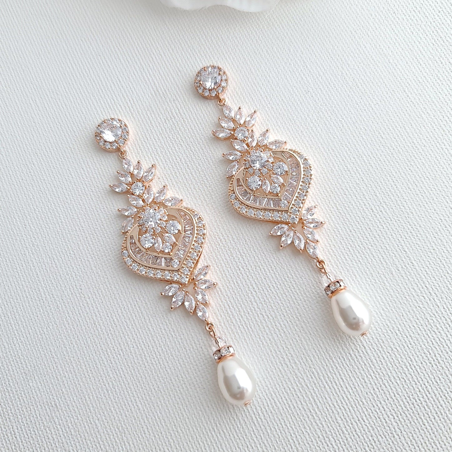 Long Rose Gold Chandelier Wedding Earrings- Poetry Designs