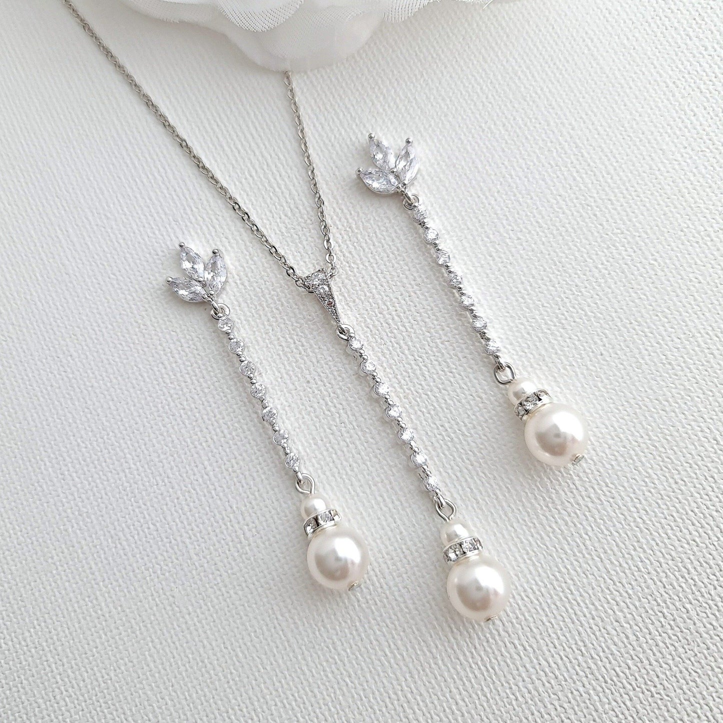 Long Pearl Drop Earrings and Necklace Set- Jodi