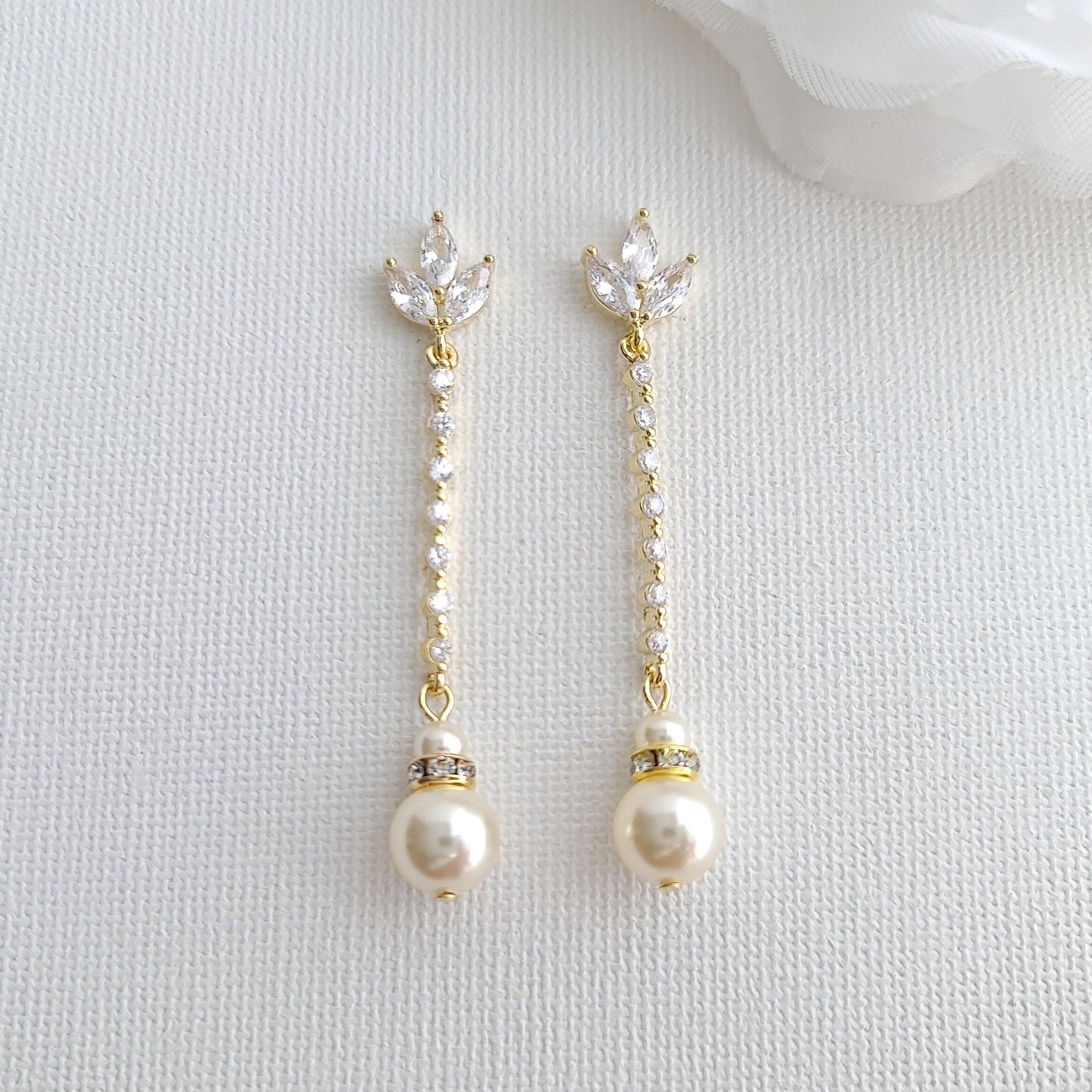 Thin Dangle Drop Pearl Earrings in Silver-Jodi