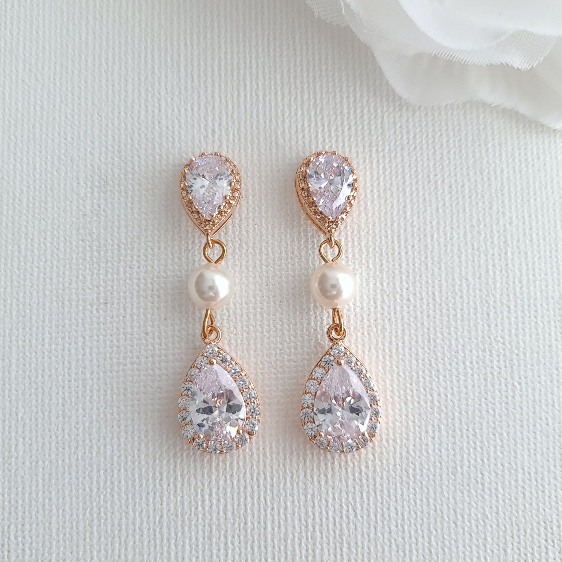 Teardrop Bridal Earrings Rose Gold- Poetry Designs