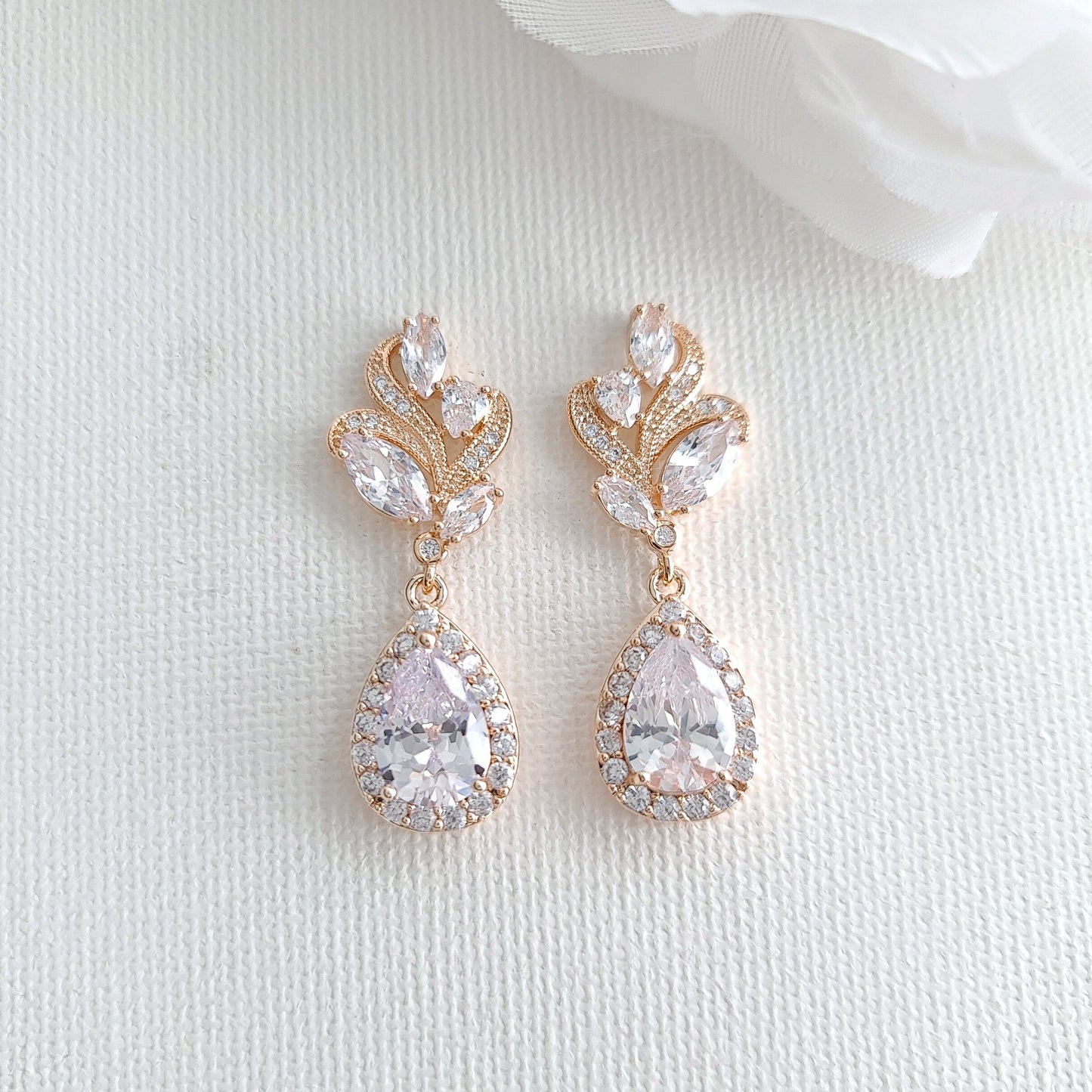 Clear Crystal Drop Earrings for Wedding Silver-Wavy