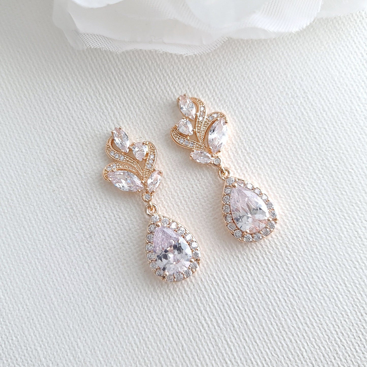 Clear Crystal Drop Earrings for Wedding Silver-Wavy