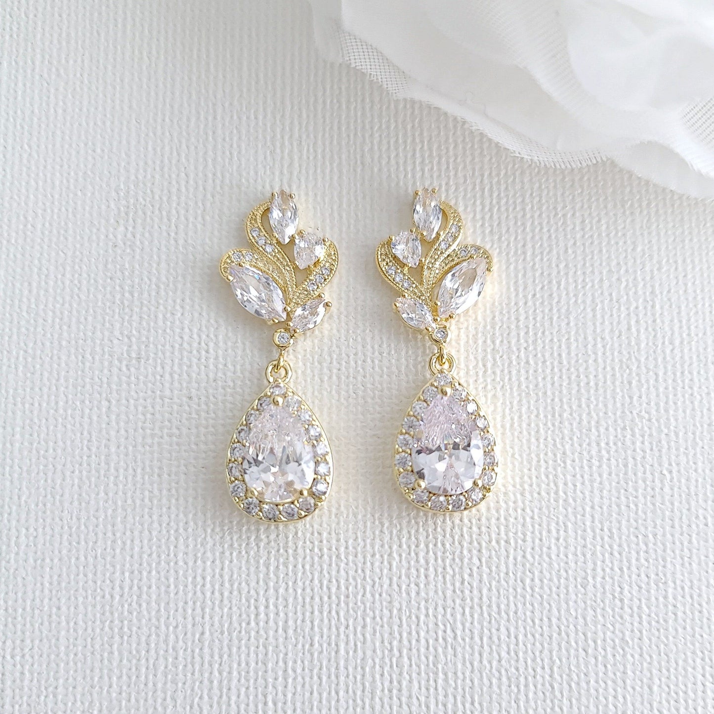 Pendientes colgantes de cristal transparente para boda plateado ondulado