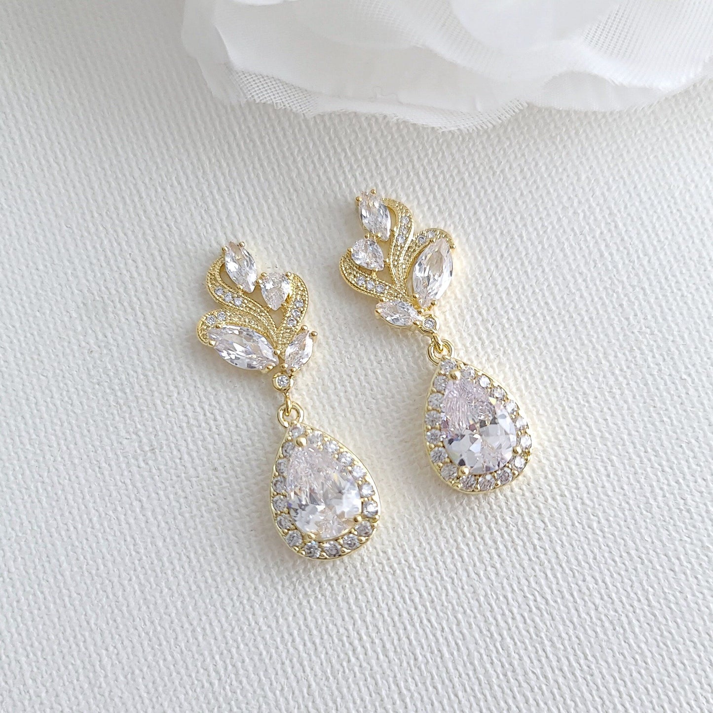 Pendientes colgantes de cristal transparente para boda plateado ondulado