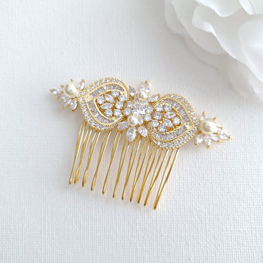 Gold Hair Comb for Brides-Rosa