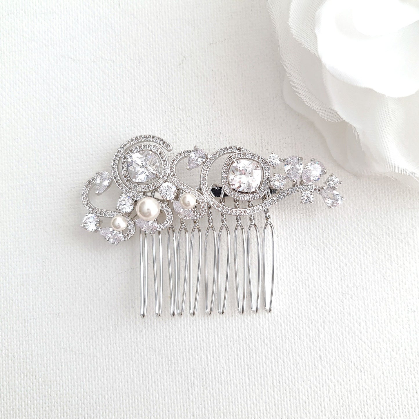 Small Wedding Hair Comb in Rose Gold-Casey