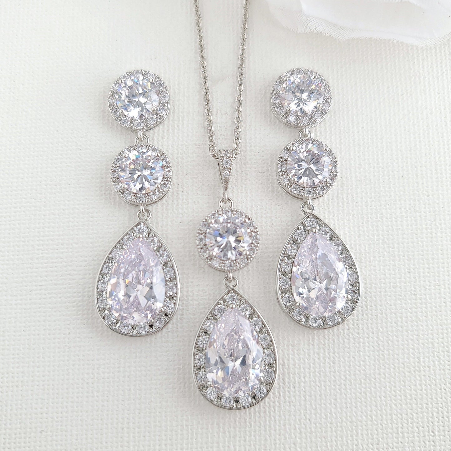 Silver and Cubic Zirconia Bride Jewelry Set- Evita