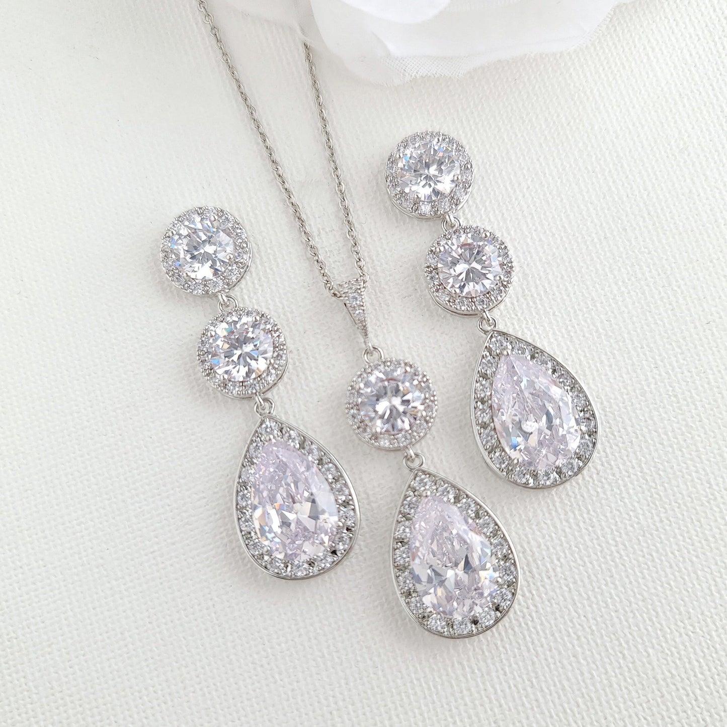 Silver and Cubic Zirconia Bride Jewelry Set- Evita