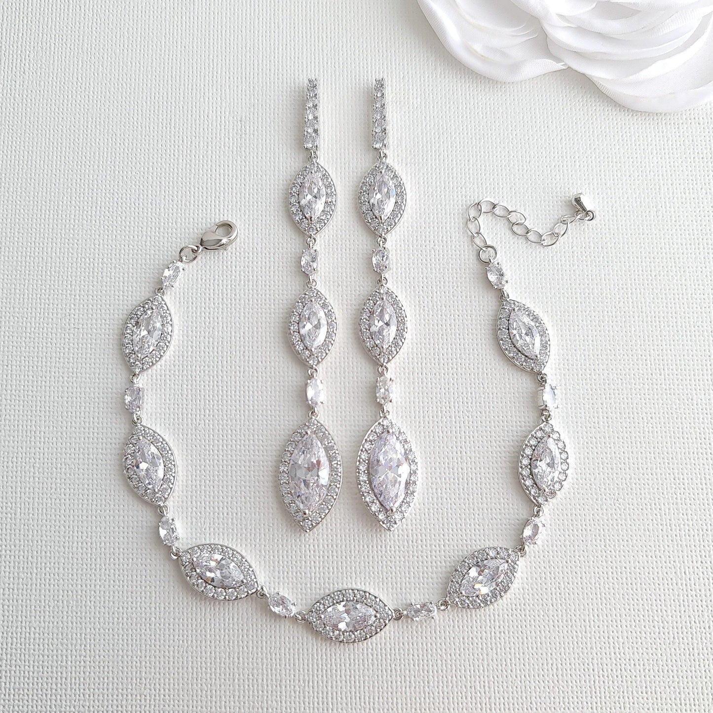 Jewelry Set with Long Drop Earrings and Bracelet- Harriet