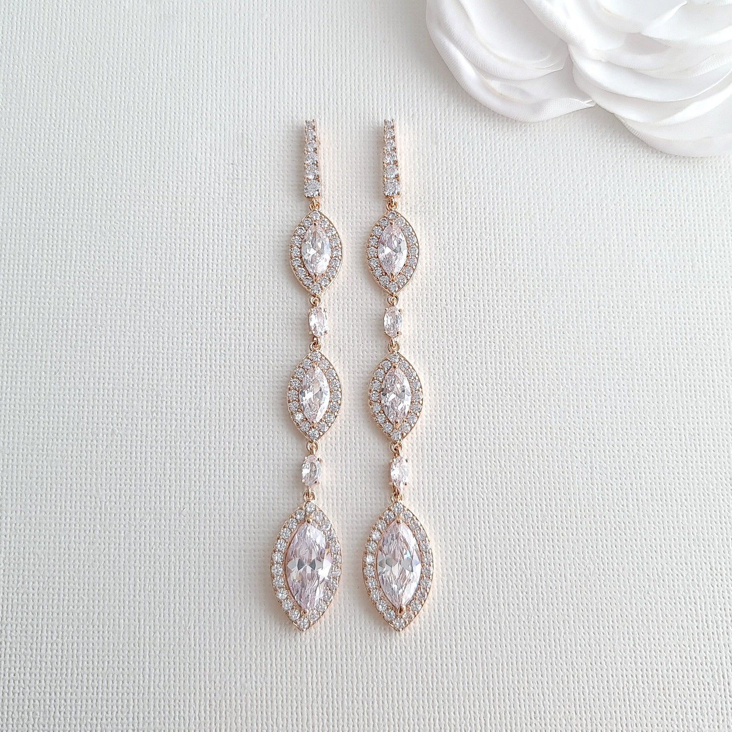 Extra Long Rose Gold Earrings for Wedding and Prom- Harriet