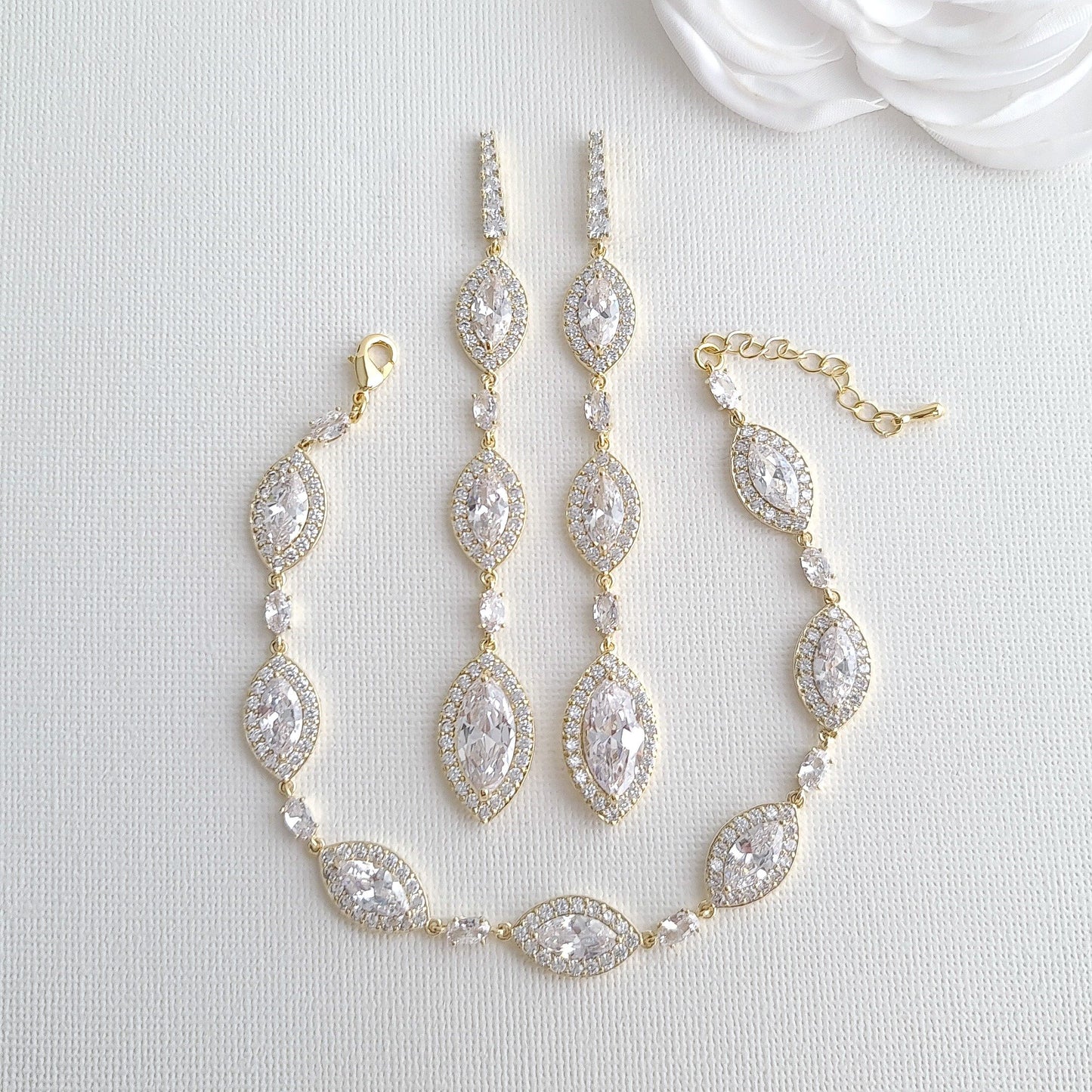 Jewelry Set with Long Drop Earrings and Bracelet- Harriet