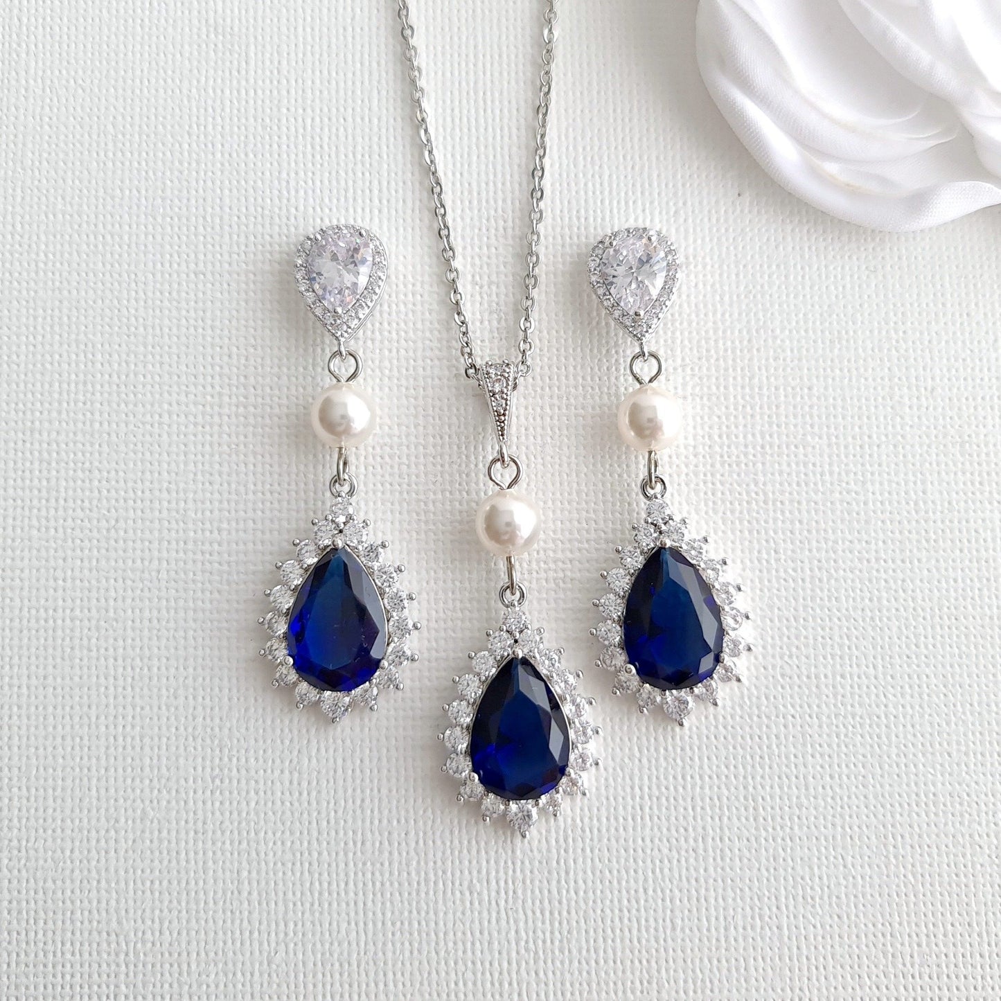 Sapphire Blue Wedding Jewelry Set In Gold-Aoi