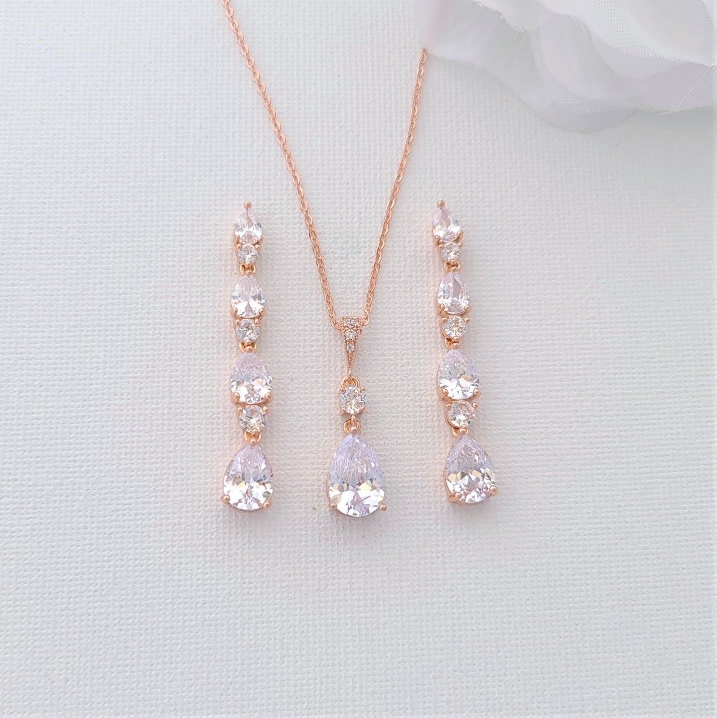 Parure de bijoux en forme de petite larme en or rose pour mariage-Hazel