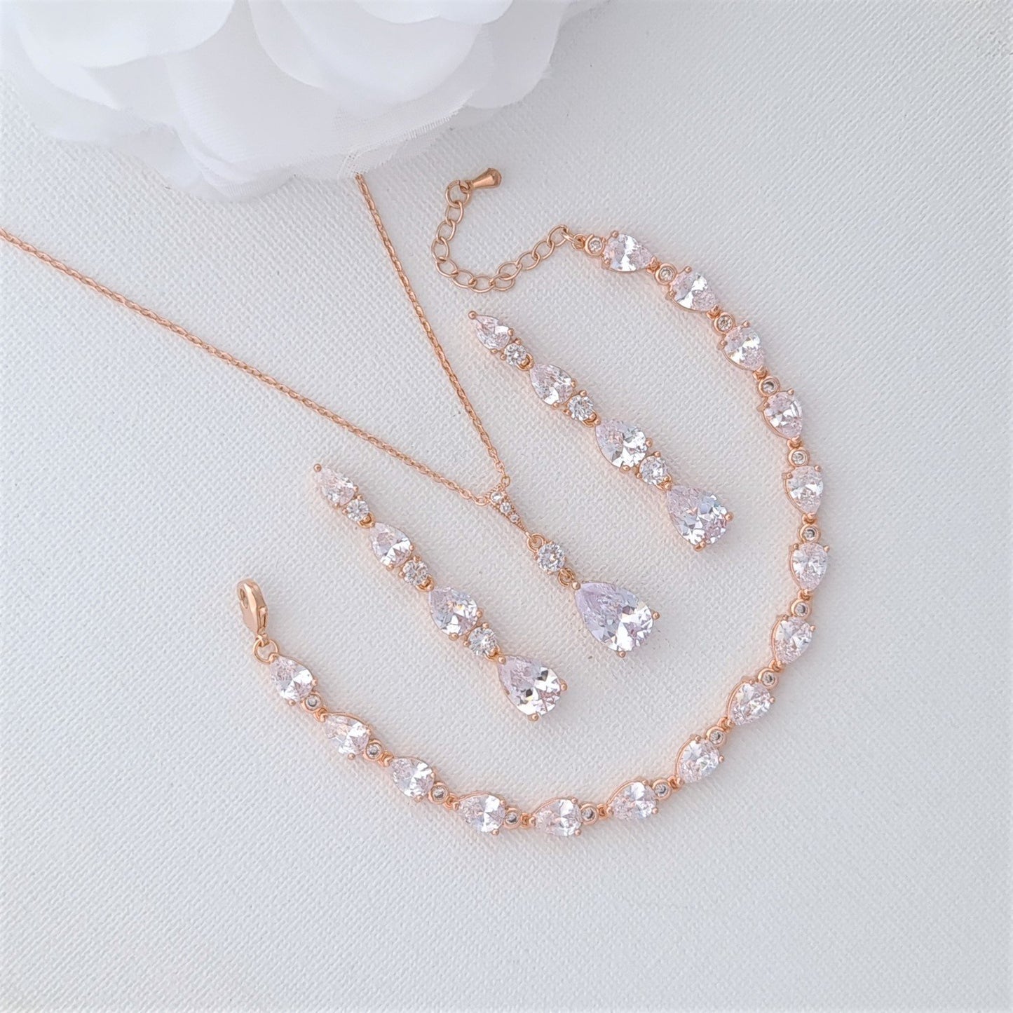 Small Teardrop Jewelry Set in Rose Gold for Wedding-Hazel