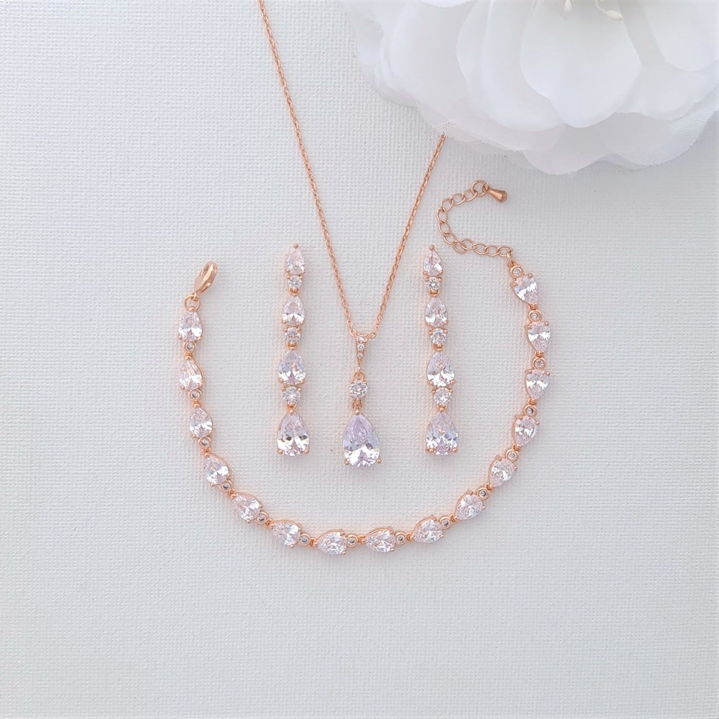 Parure de bijoux en forme de petite larme en or rose pour mariage-Hazel