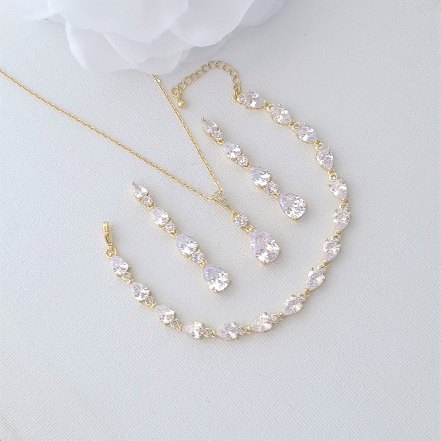 Parure de bijoux en forme de petite larme en or rose pour mariage-Hazel