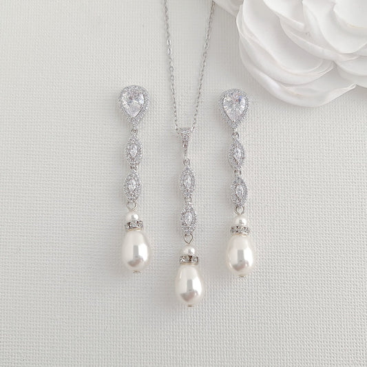 Pearl Wedding Jewelry Set in Rose Gold-Abby