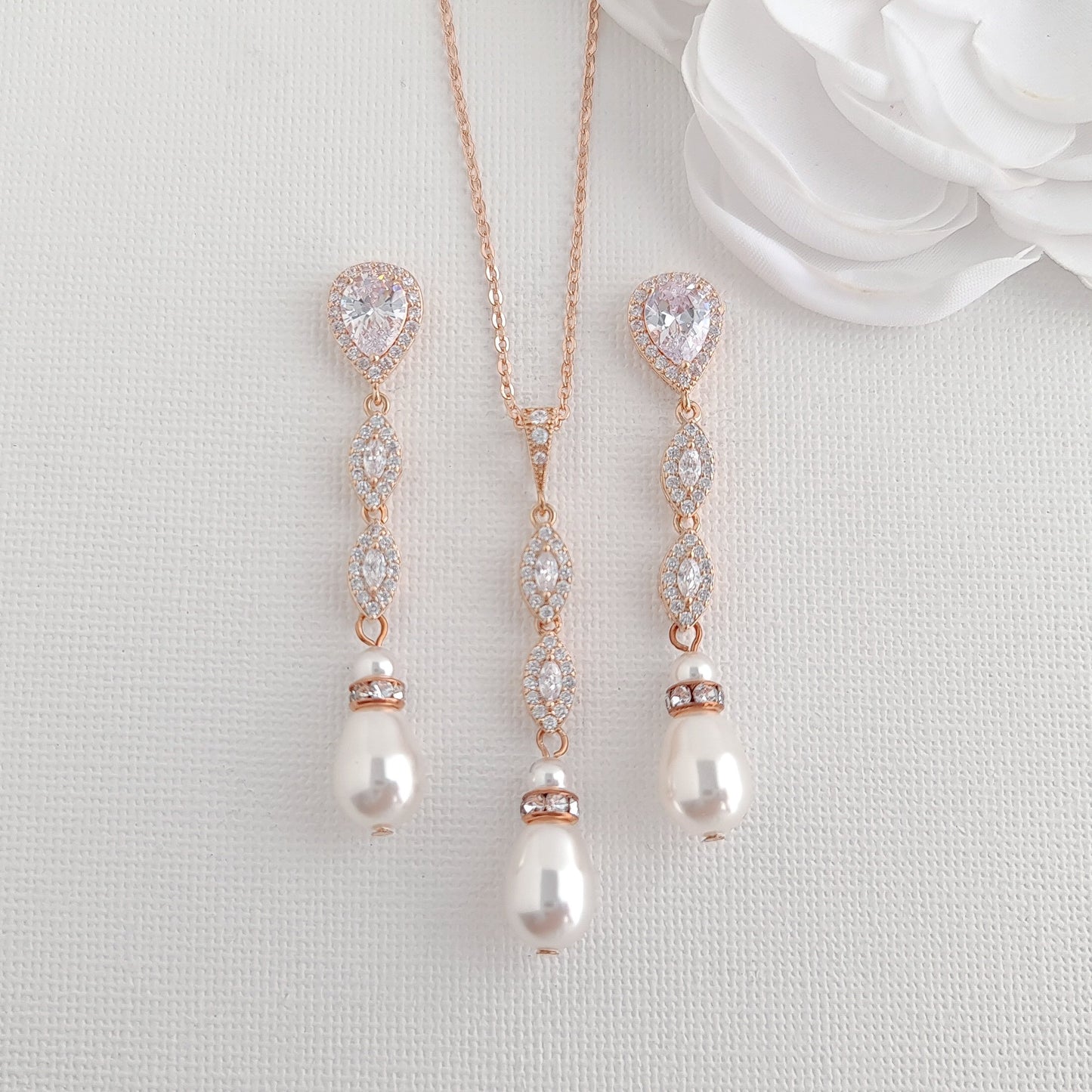 Silver Bridal Jewelry Set with Pearls- Abby