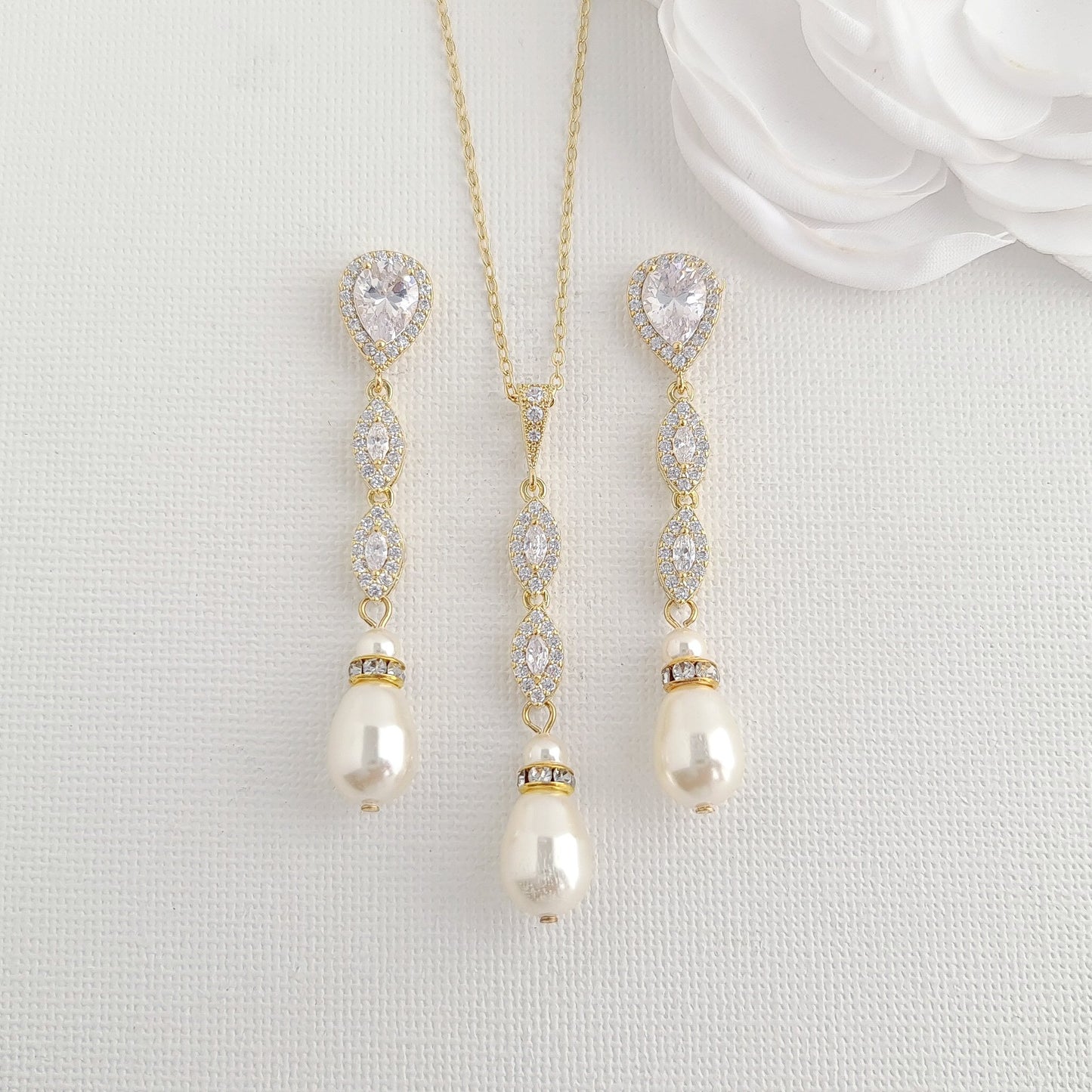 Gold and Pearl Jewelry Set for Wedding-Abby