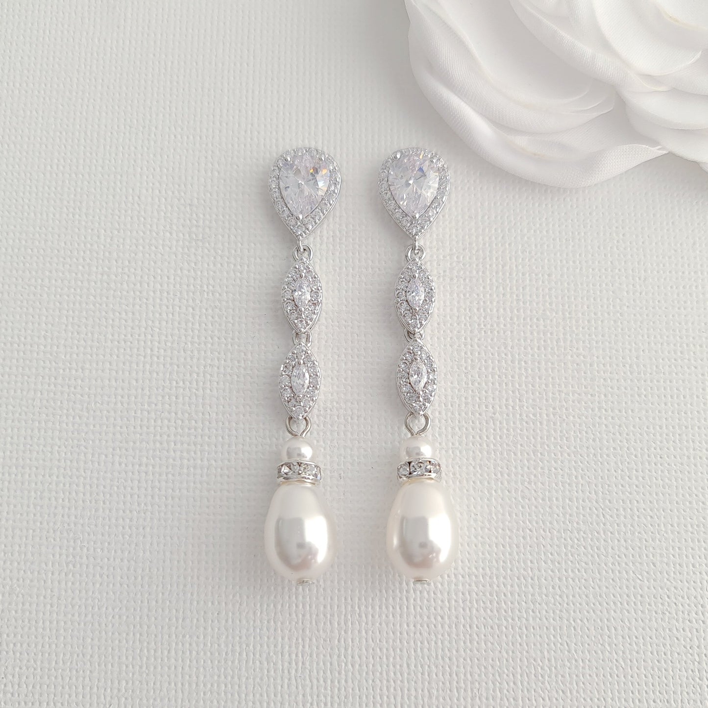 Pendientes Largos Perla Plata Fina-Abby