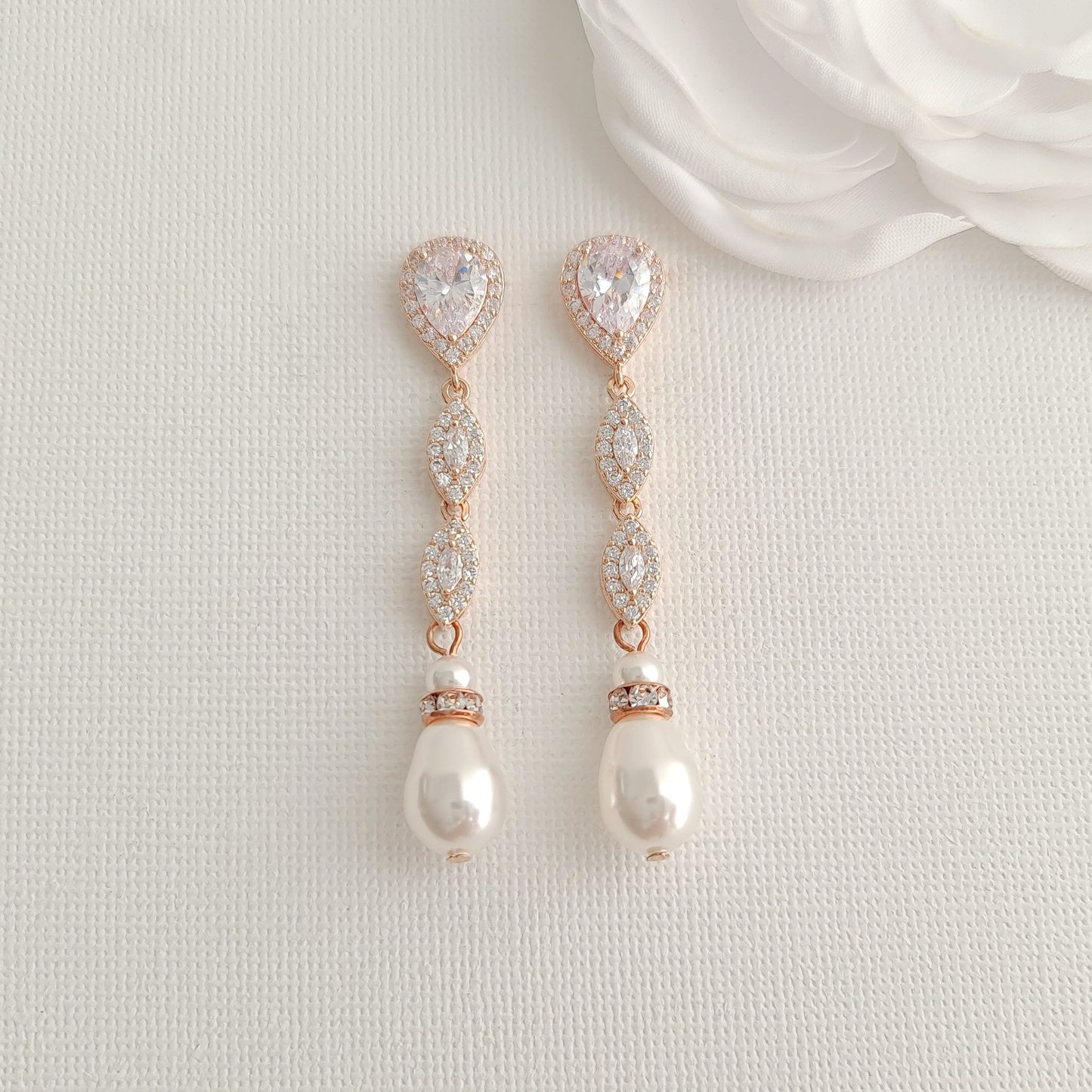 Slim Long Silver Pearl Earrings-Abby