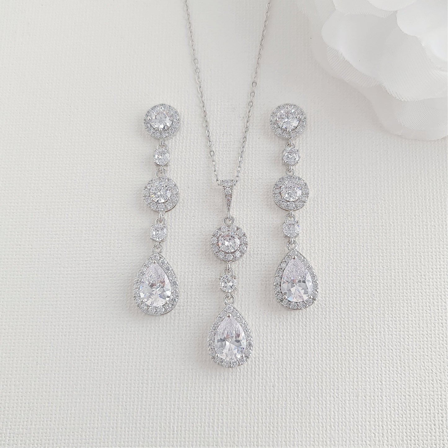 Earrings With Long Pendant Necklace Wedding Jewelry Set-Reagan