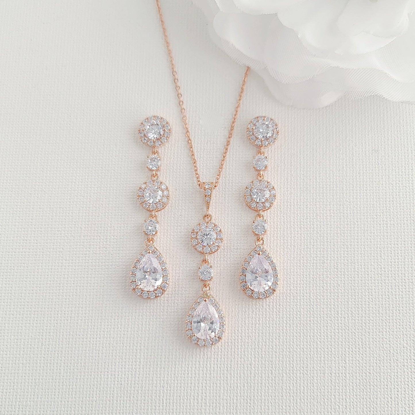 Earrings Necklace Bracelet 3 Piece Rose Gold Jewelry Set- Reagan