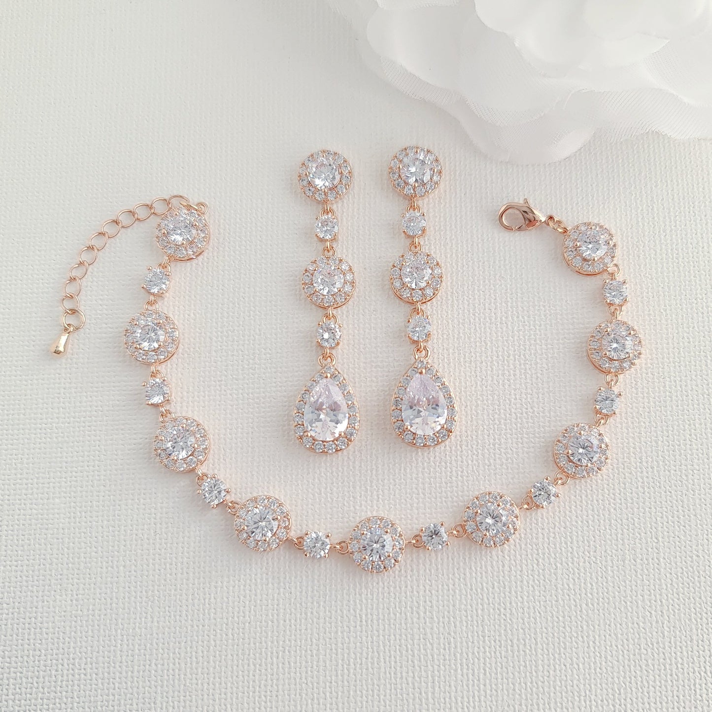 Juego de joyas de oro, aretes, collar, pulsera para el día de tu boda-Reagan