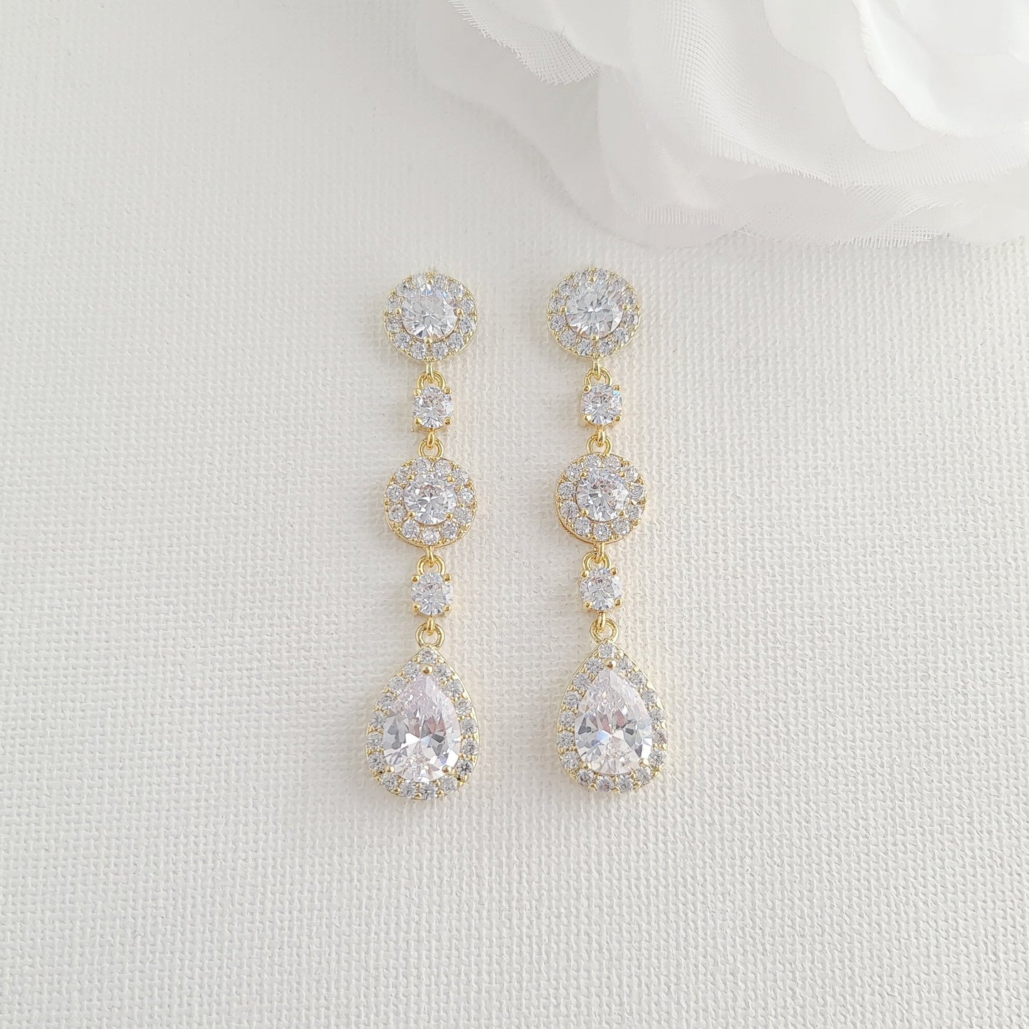 Round Crystal Earrings and Bracelet Set in Gold for Brides-Reagan