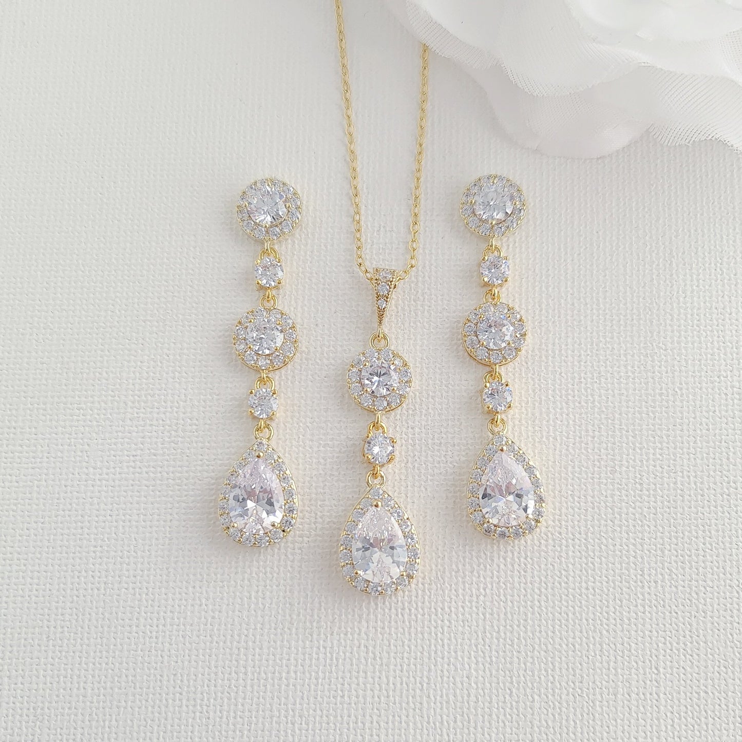 Earrings With Long Pendant Necklace Wedding Jewelry Set-Reagan