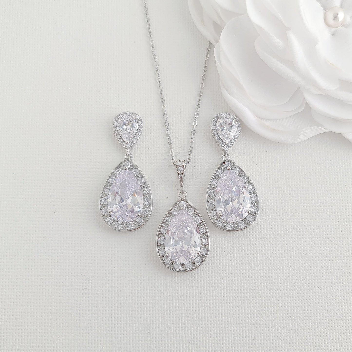 Teardrop Bridal Jewelry Set in Rose Gold- Evelyn