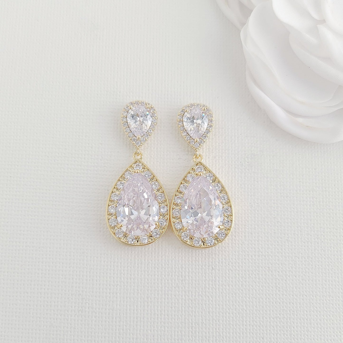 Gold Bridal Earrings-Evelyn