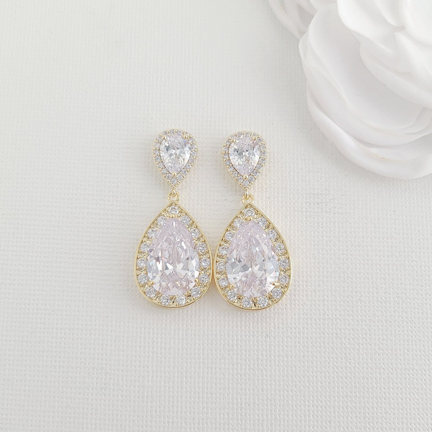 Gold Bridal Earrings-Evelyn