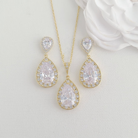 14K Gold Plated Wedding Jewelry Set for Brides- Evelyn