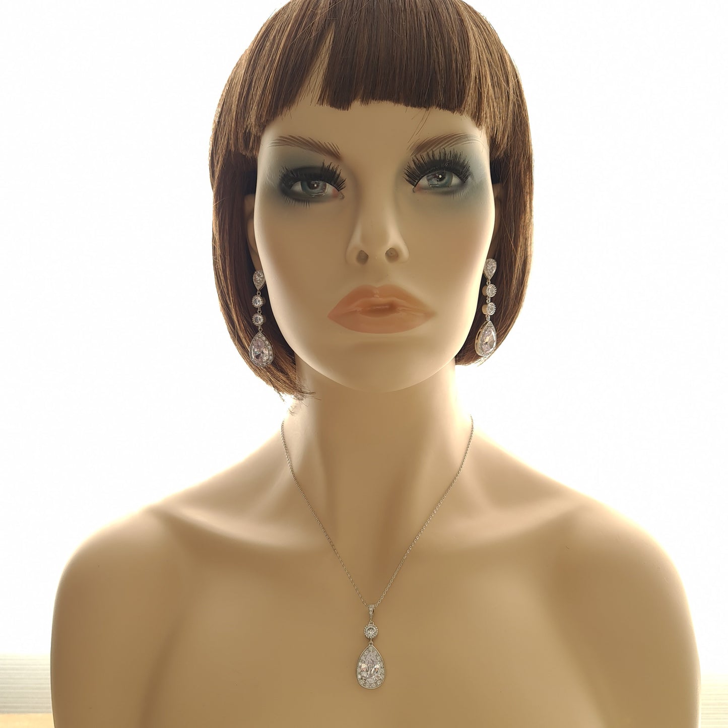 Round and Pear Shaped Drop Bridal Necklace-Evana