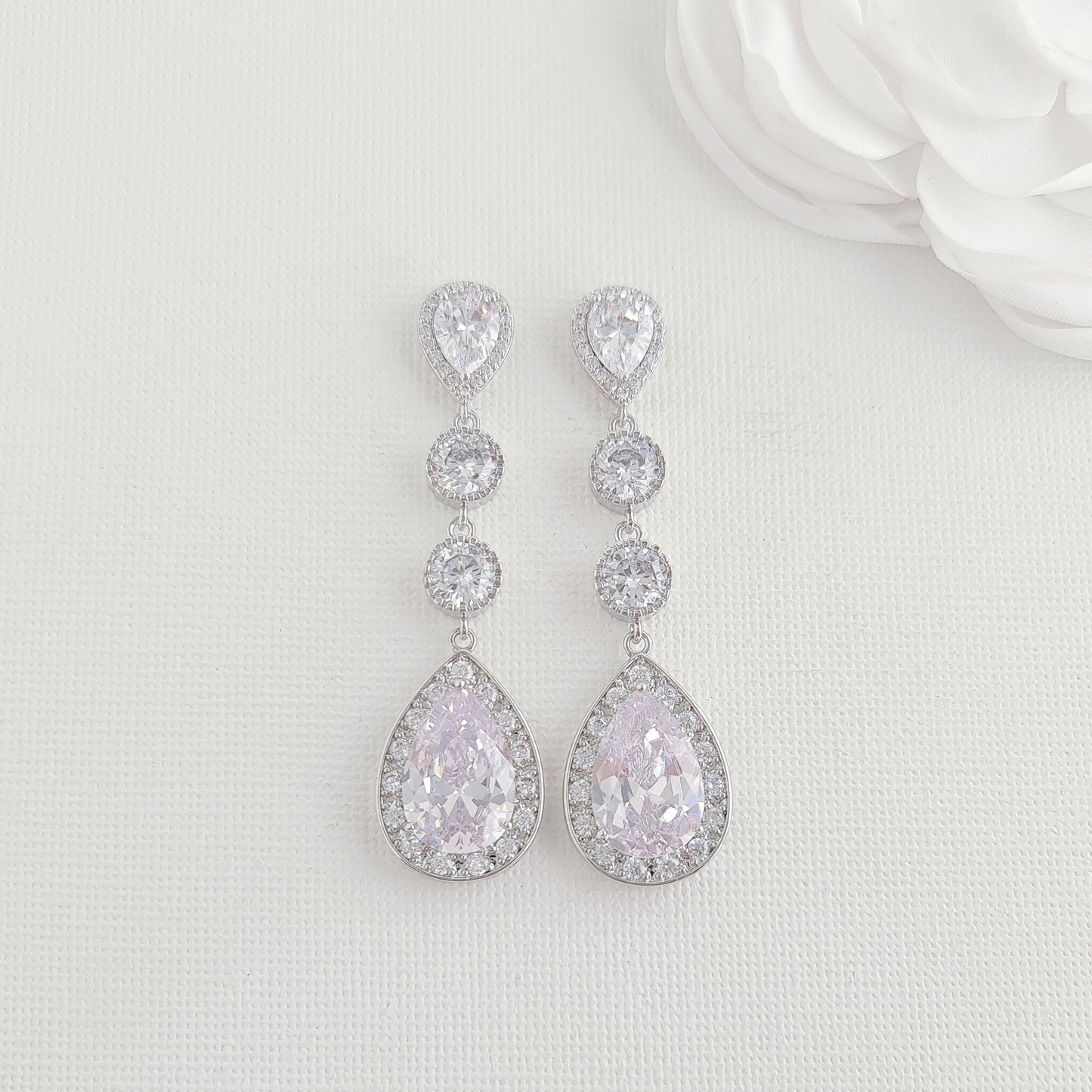 Long Bride Earrings Silver-Evana