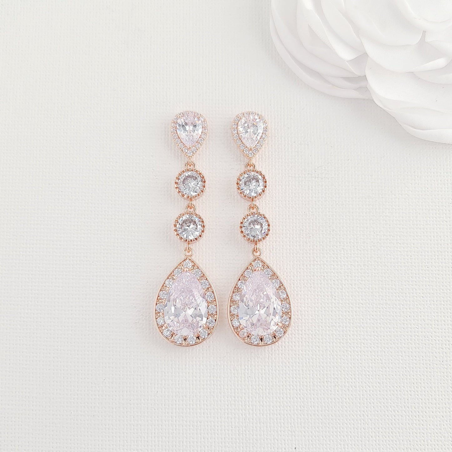 Rose Gold Long Earrings Set for Wedding-Evana