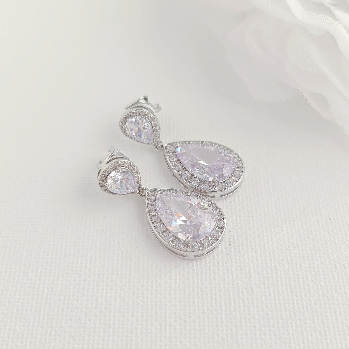 Rose Gold Wedding Earrings with Clip On-Evelyn
