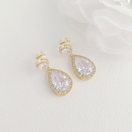 Gold Wedding Clip On Earrings-Evelyn